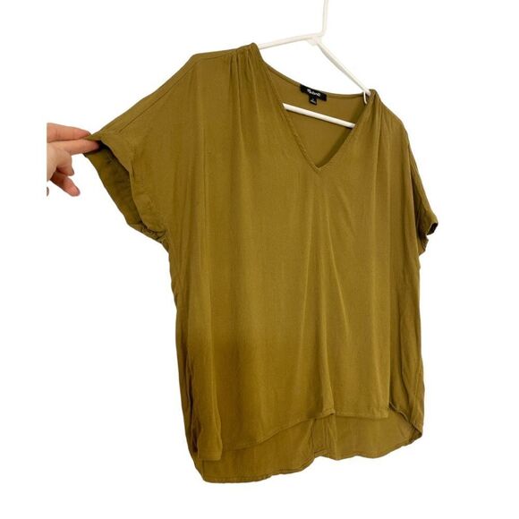 Madewell Olive Army Green Drapey V-Neck Button-Back Viscose Top, Small - Picture 4 of 7
